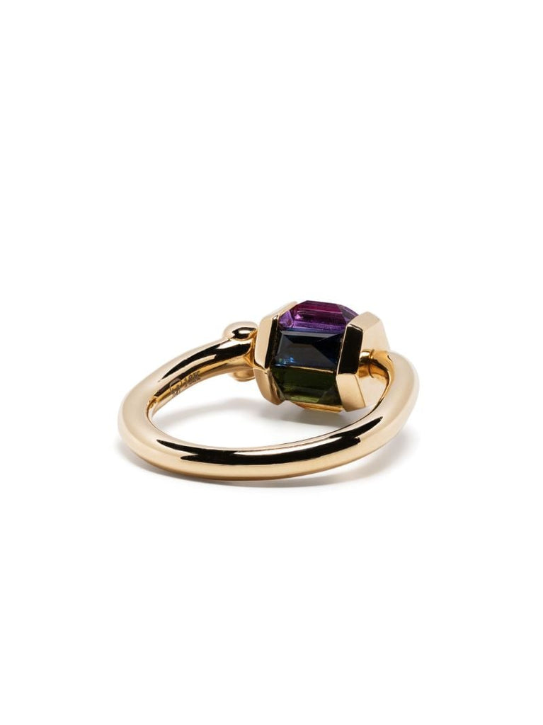 18k Yellow Gold Trundle Lock Ruby and Tourmaline Ring