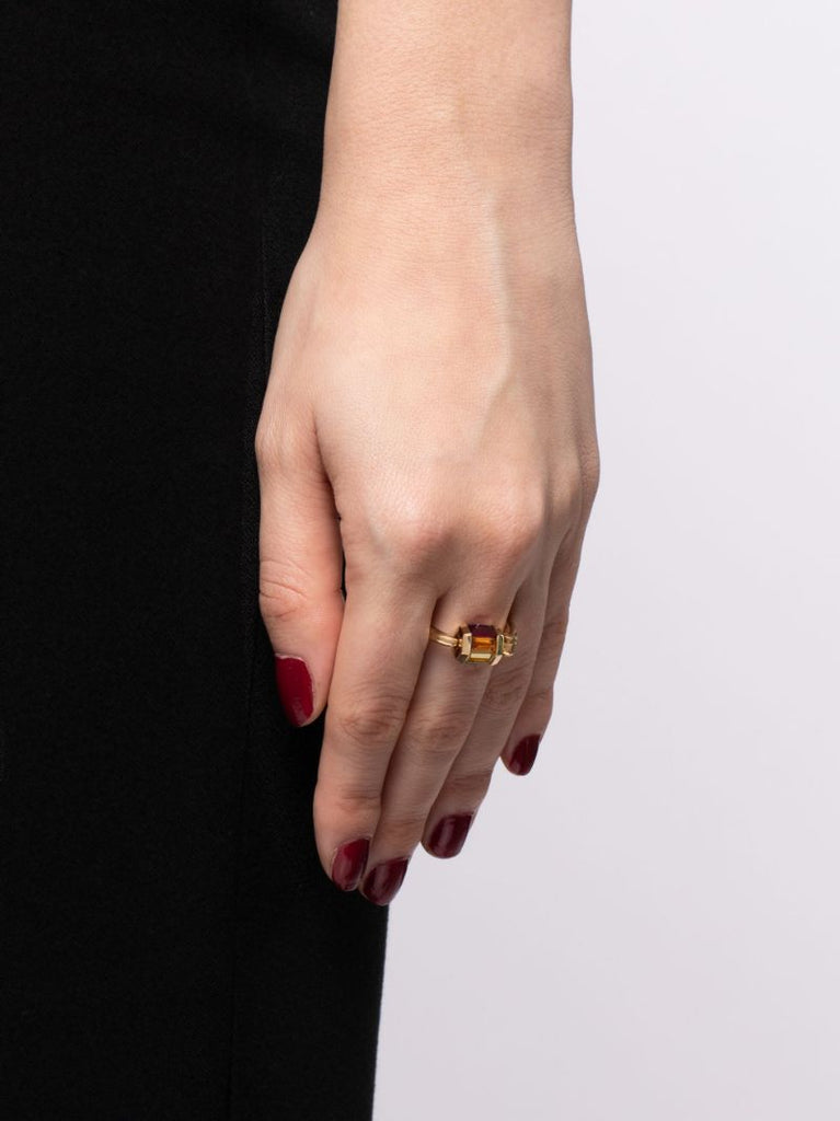 18k Yellow Gold Trundle Lock Ruby and Tourmaline Ring