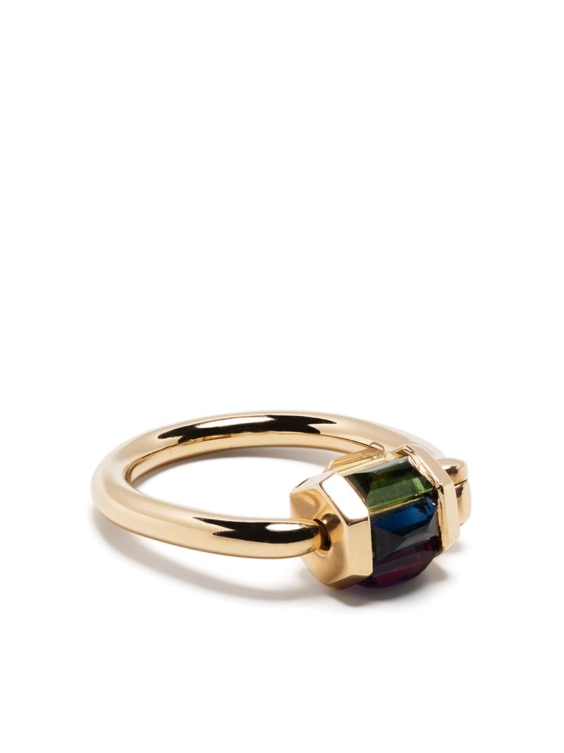 18k Yellow Gold Trundle Lock Ruby and Tourmaline Ring