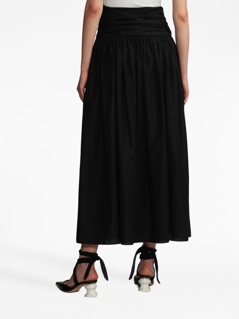 Black Ruched Cotton Maxi Skirt