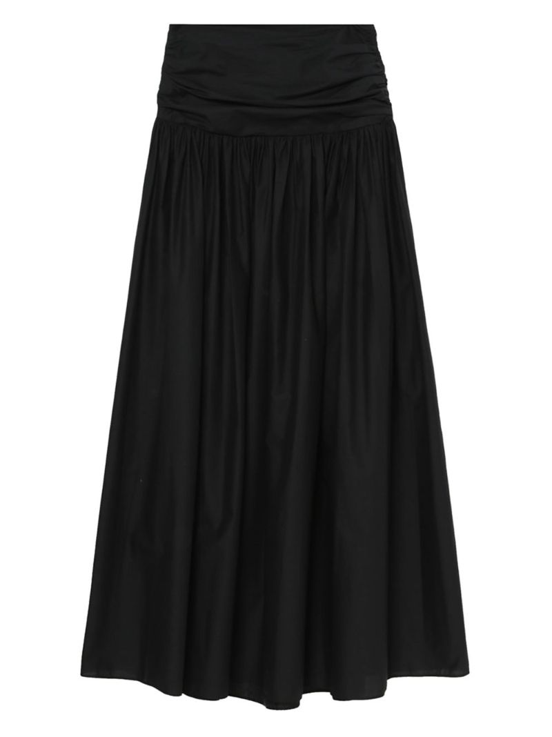 Black Ruched Cotton Maxi Skirt