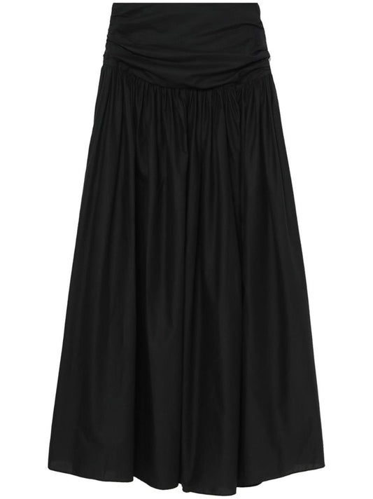 Black Ruched Cotton Maxi Skirt