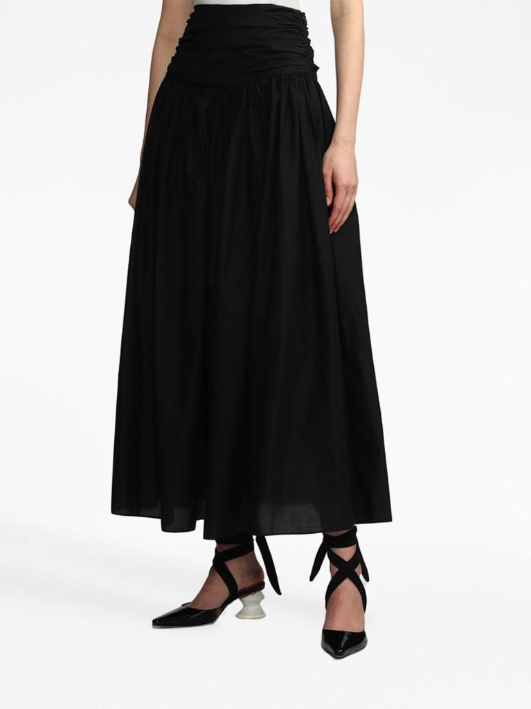 Black Ruched Cotton Maxi Skirt