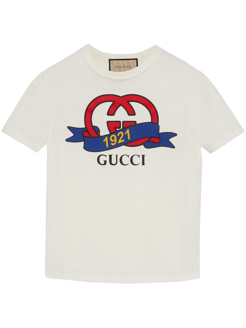 White Logo Print Cotton T-shirt