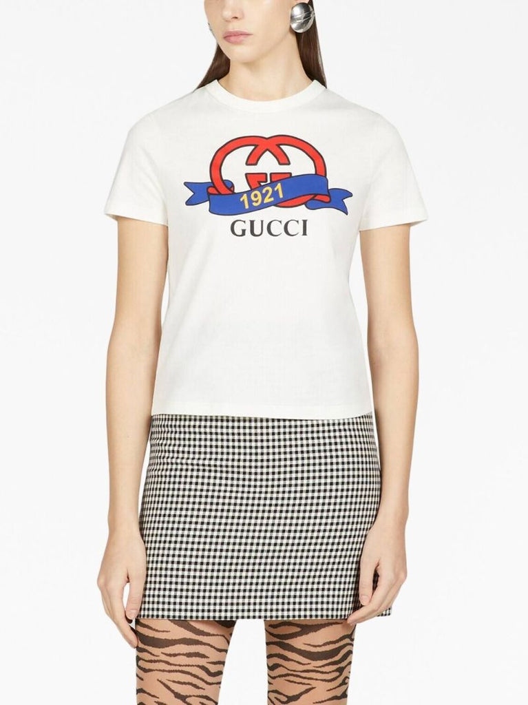 White Logo Print Cotton T-shirt