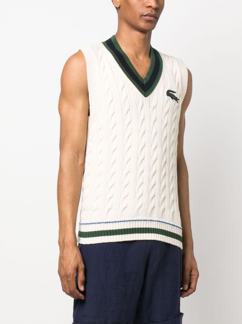 White Cable Knit Logo Patch Top