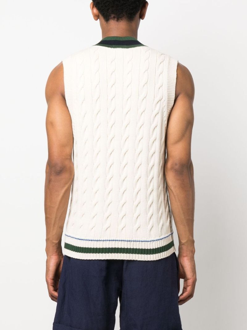 White Cable Knit Logo Patch Top