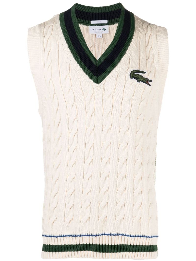 White Cable Knit Logo Patch Top