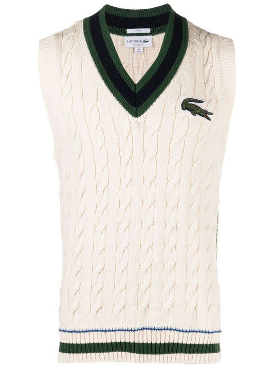 White Cable Knit Logo Patch Top