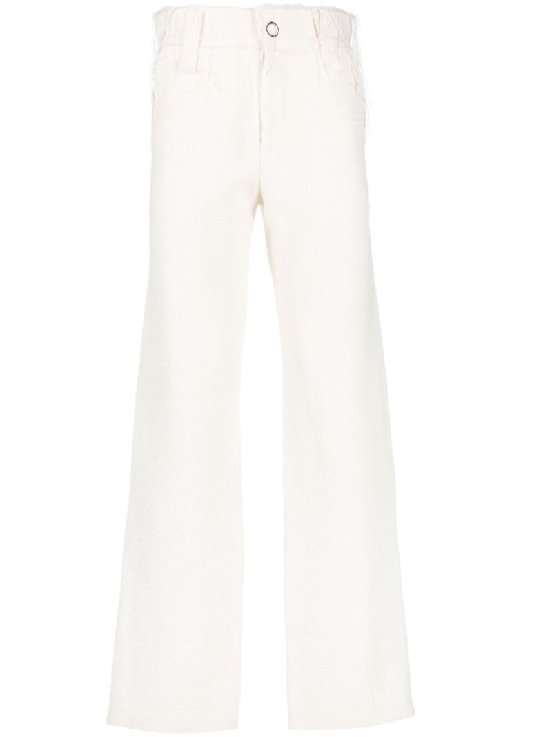White Frayed Edge Straight-leg Trousers