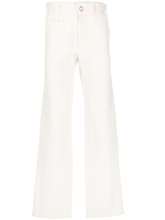 White Frayed Edge Straight-leg Trousers