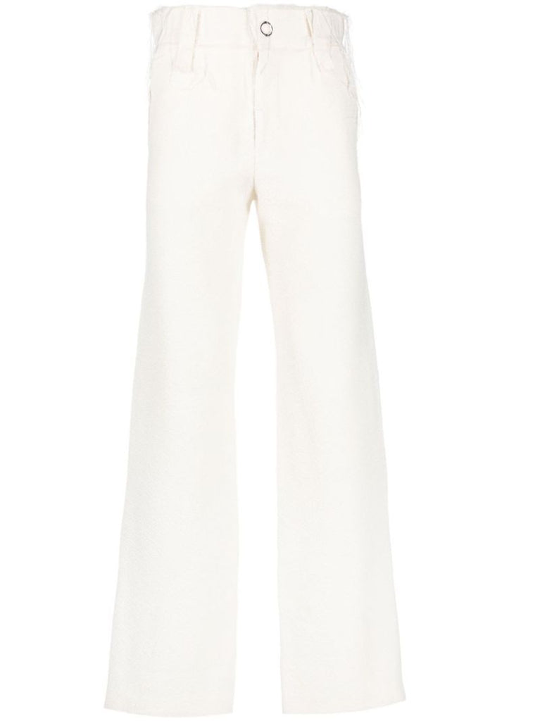White Frayed Edge Straight-leg Trousers