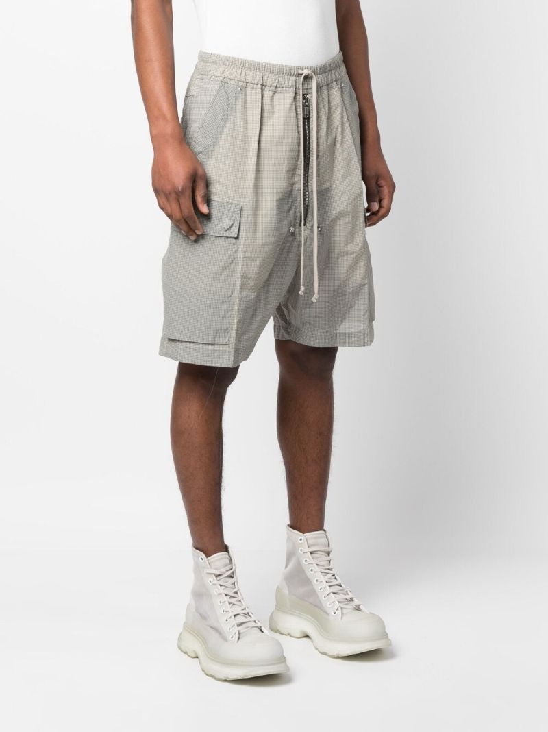Grey Check Print Drawstring Shorts