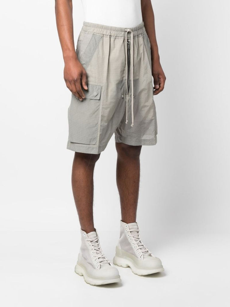 Grey Check Print Drawstring Shorts