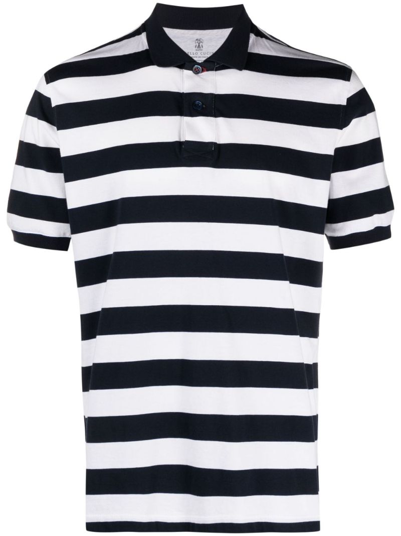 Blue Striped Cotton Polo Shirt