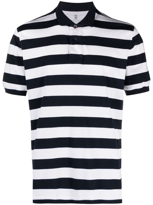 Blue Striped Cotton Polo Shirt