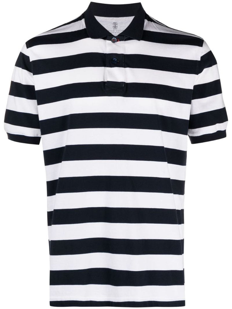 Blue Striped Cotton Polo Shirt
