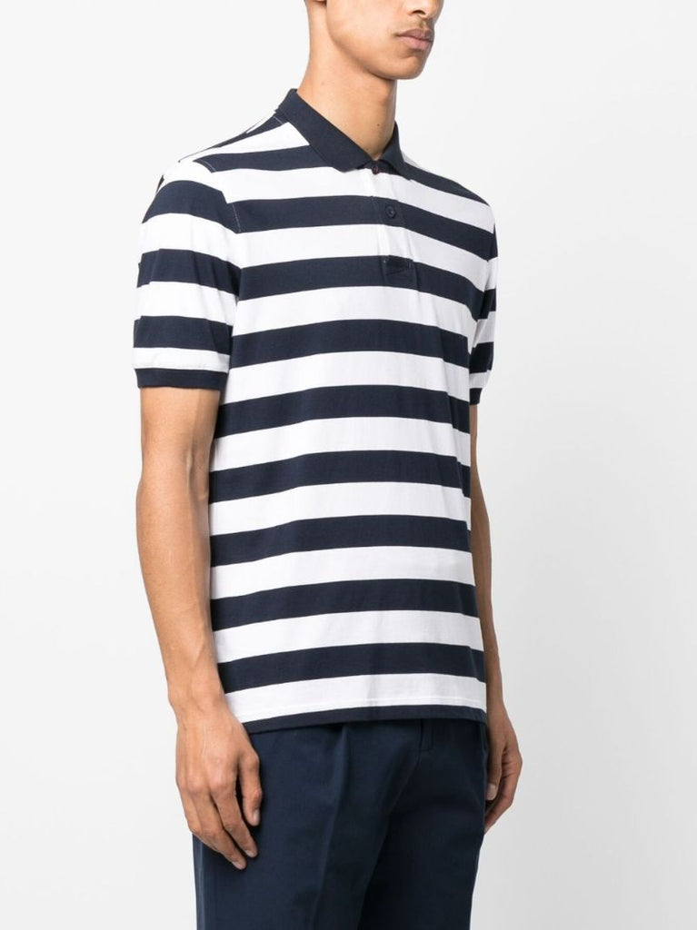 Blue Striped Cotton Polo Shirt