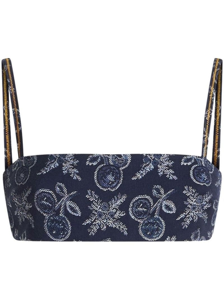 Blue Patterned Jacquard Bralette Top