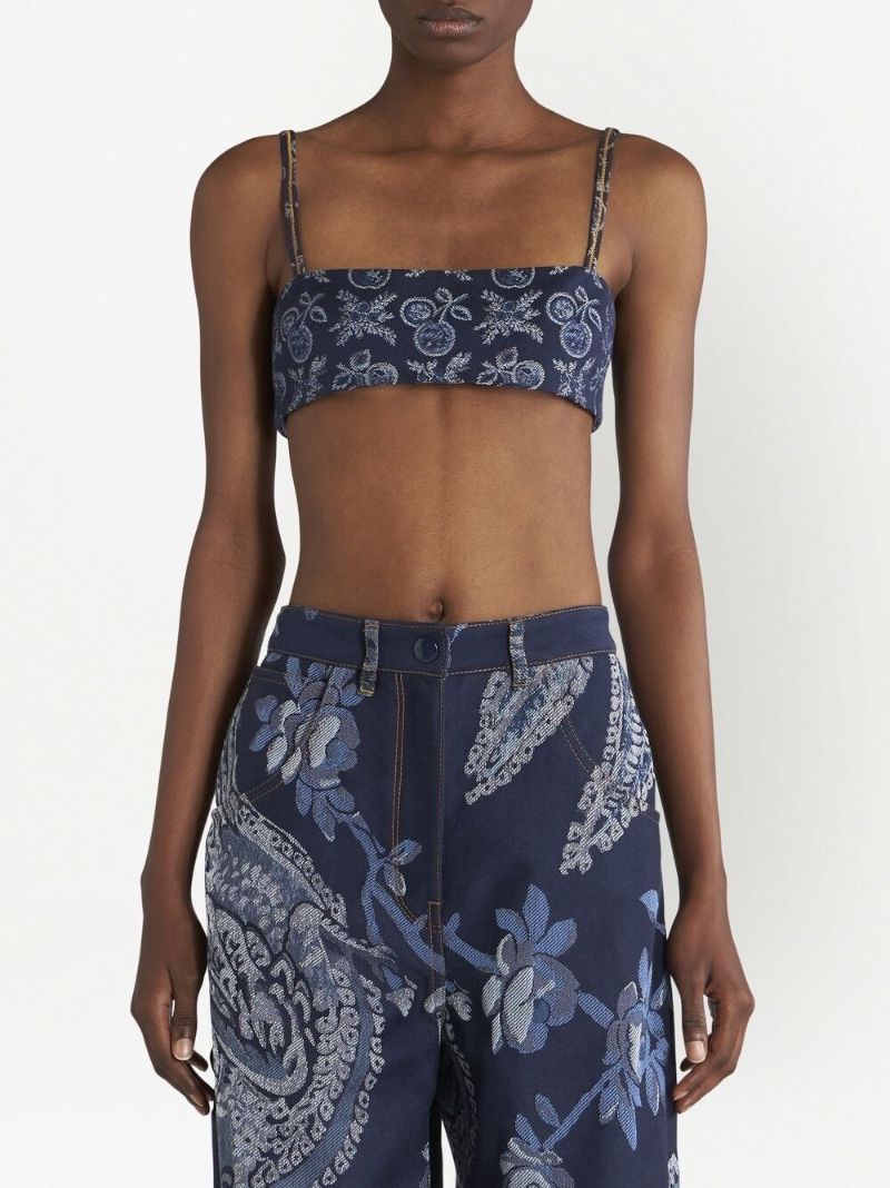 Blue Patterned Jacquard Bralette Top