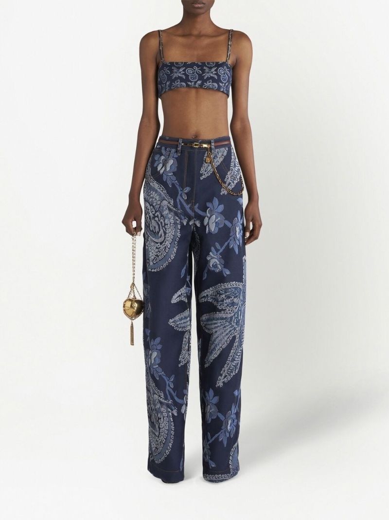 Blue Patterned Jacquard Bralette Top