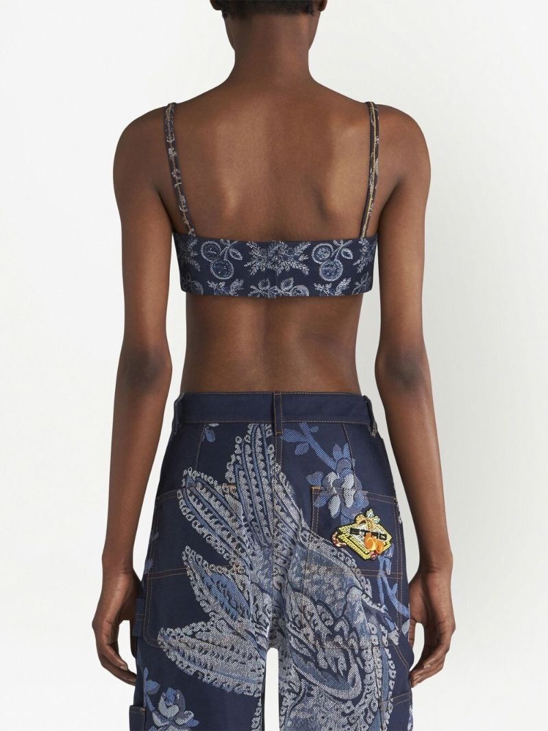 Blue Patterned Jacquard Bralette Top