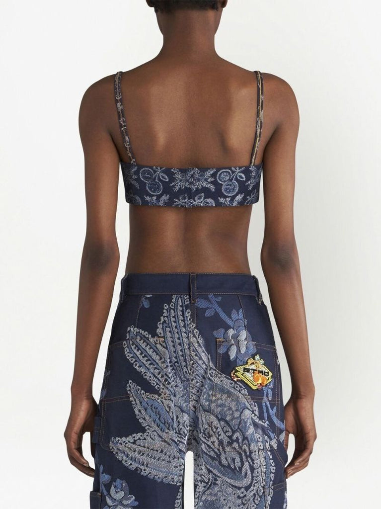 Blue Patterned Jacquard Bralette Top