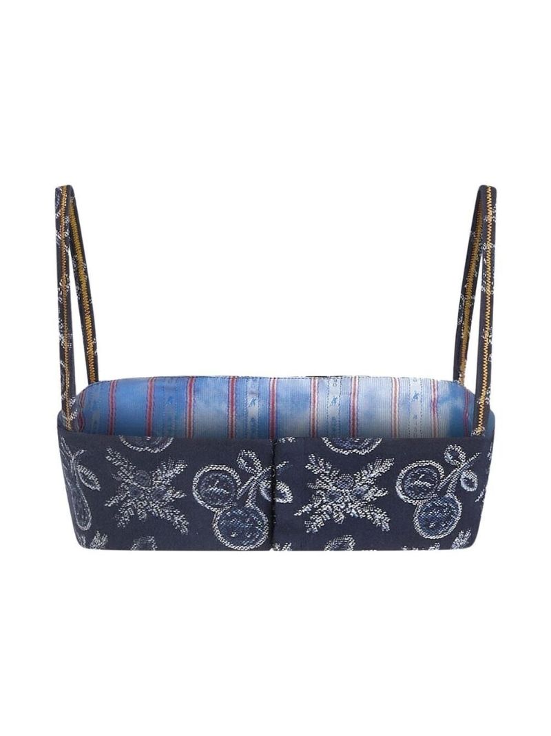 Blue Patterned Jacquard Bralette Top