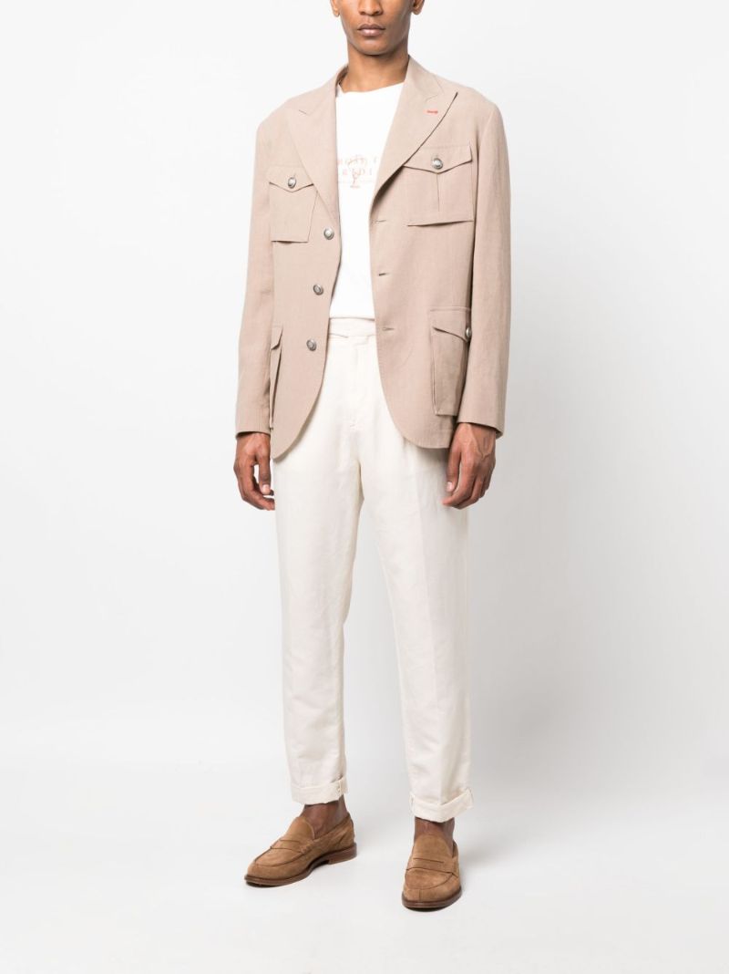 Neutral Single-breasted Linen Blazer