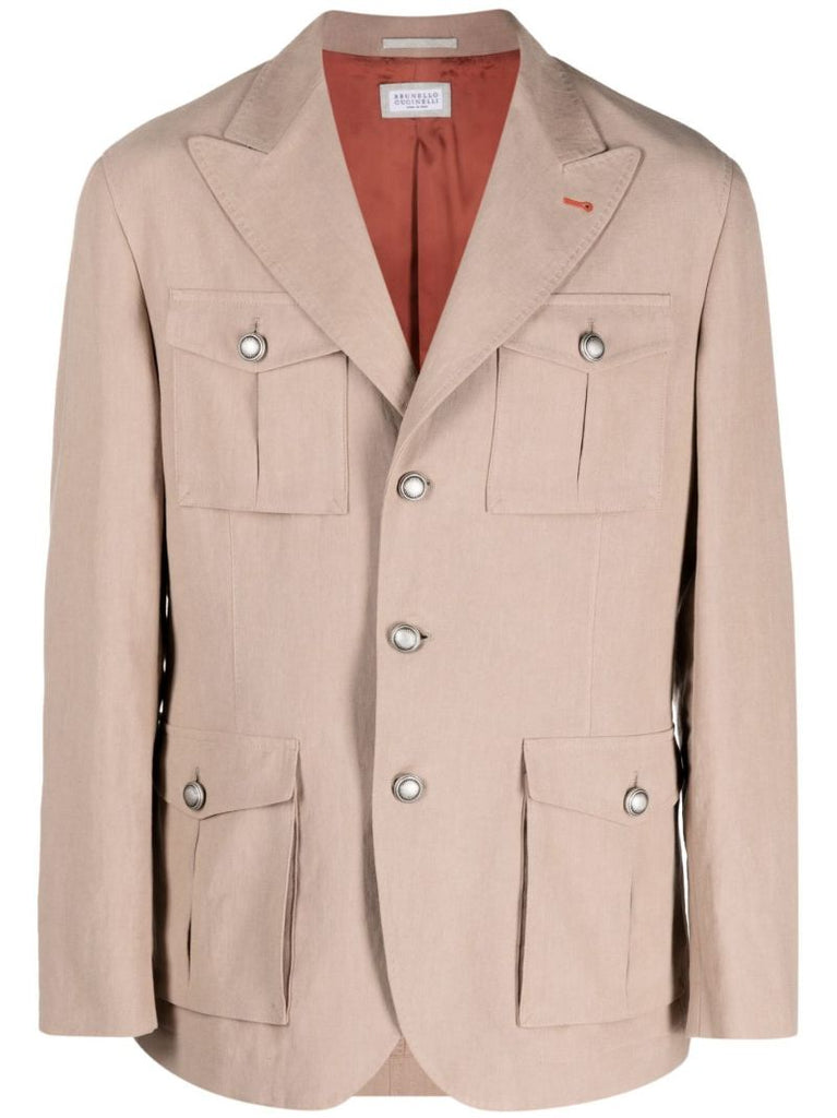 Neutral Single-breasted Linen Blazer