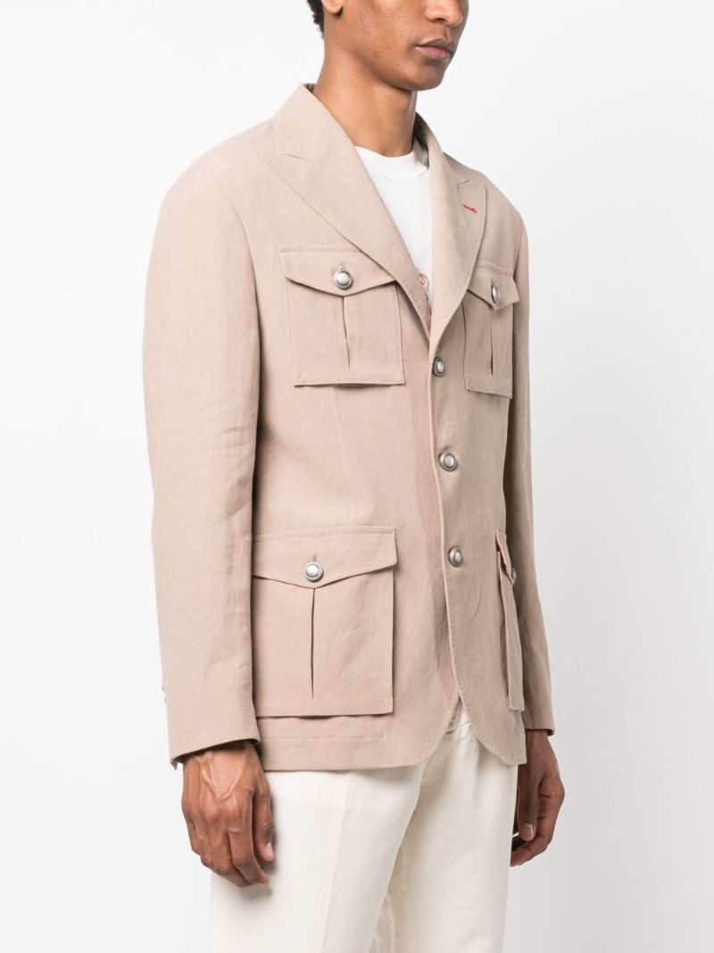 Neutral Single-breasted Linen Blazer