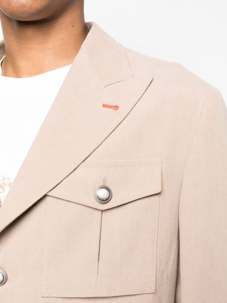 Neutral Single-breasted Linen Blazer