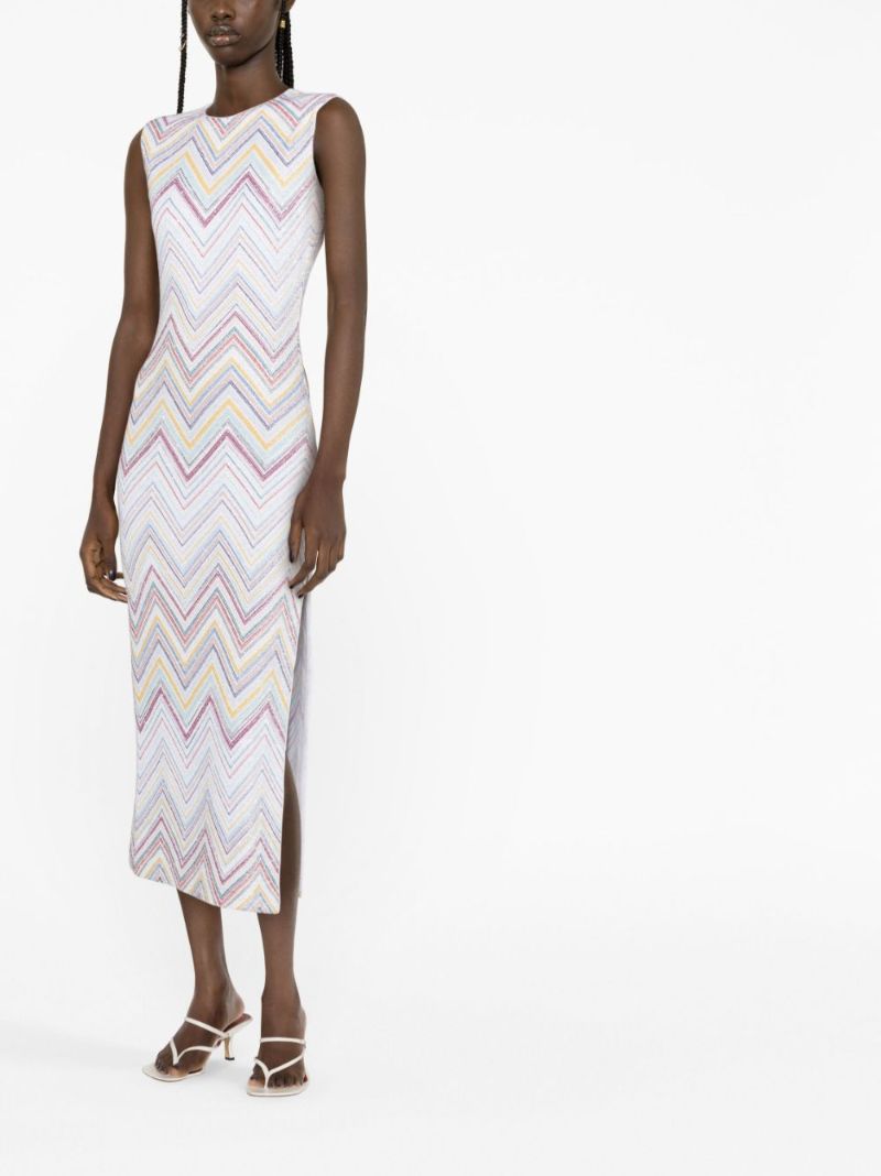 White Zigzag Knitted Sleeveless Midi Dress
