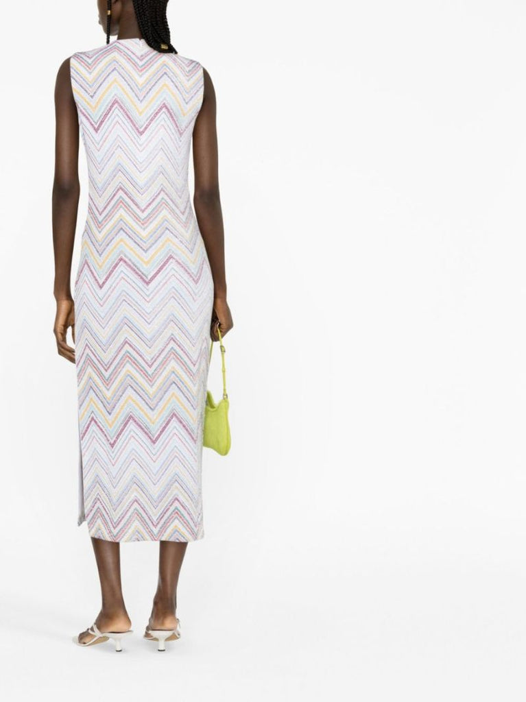 White Zigzag Knitted Sleeveless Midi Dress