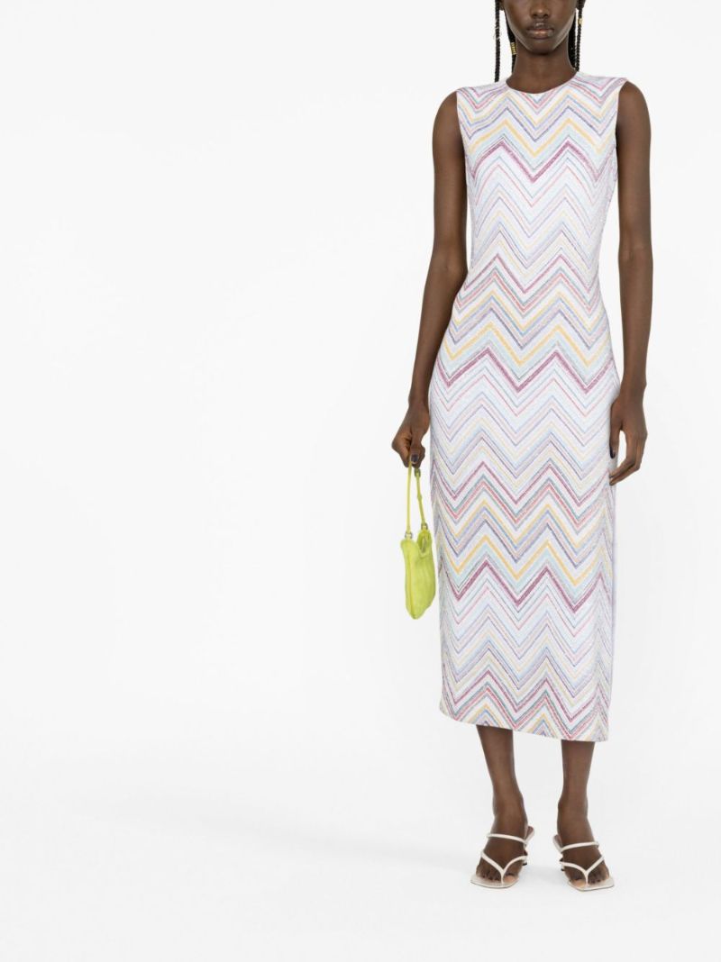 White Zigzag Knitted Sleeveless Midi Dress