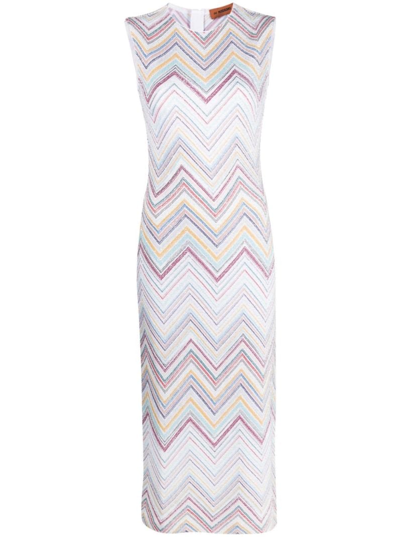 White Zigzag Knitted Sleeveless Midi Dress