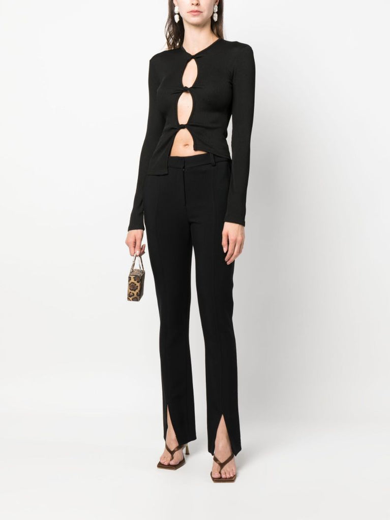 Black Long-sleeve Cut-out Top