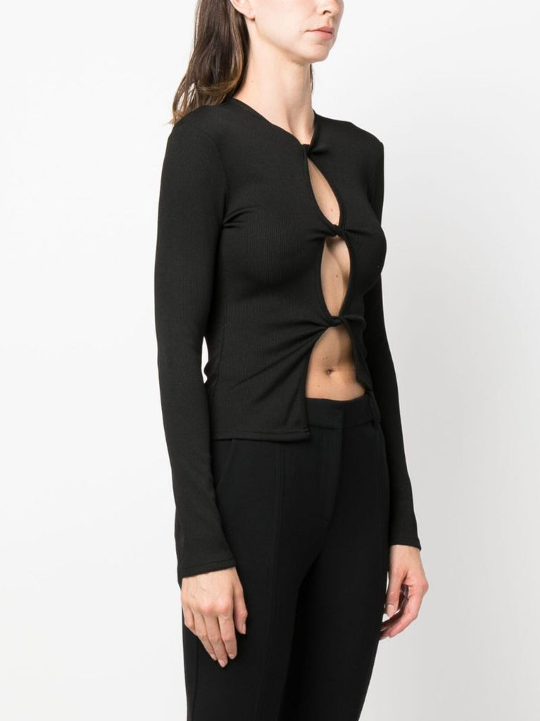 Black Long-sleeve Cut-out Top