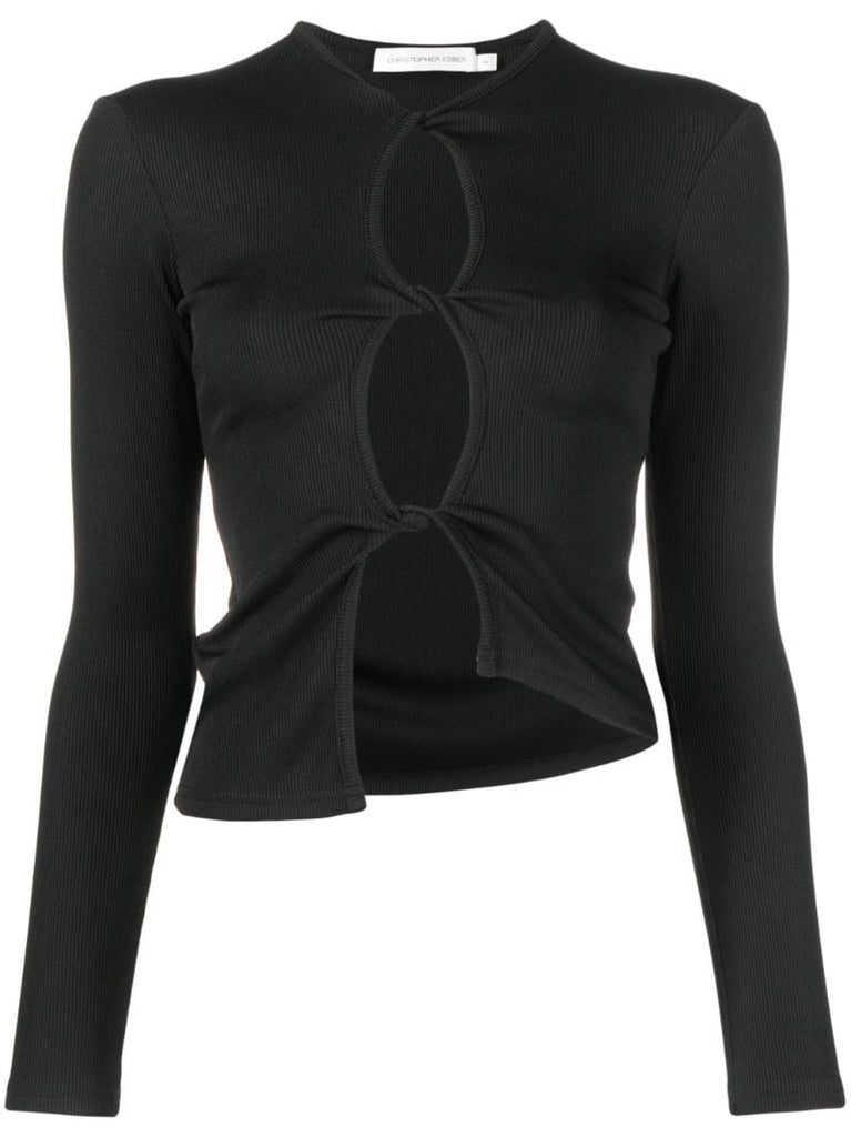 Black Long-sleeve Cut-out Top