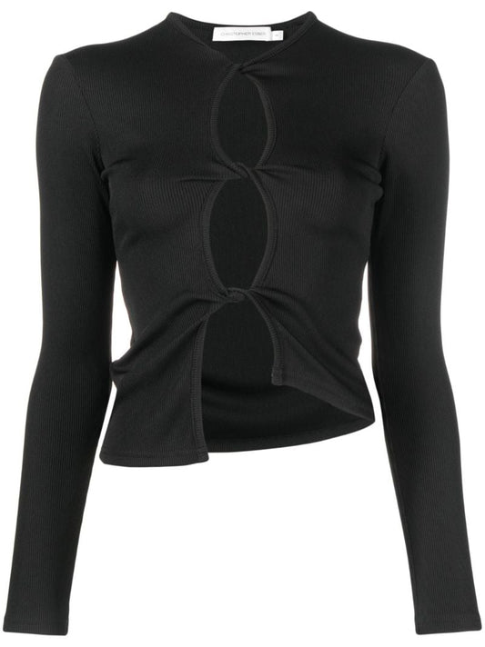 Black Long-sleeve Cut-out Top