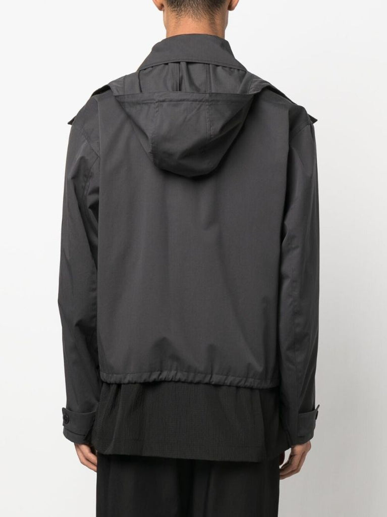 Grey Cotton Hooded Blouson Jacket