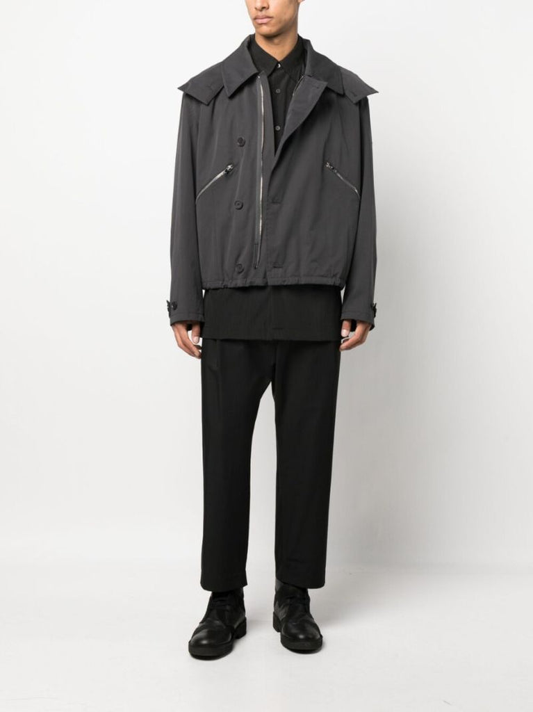 Grey Cotton Hooded Blouson Jacket