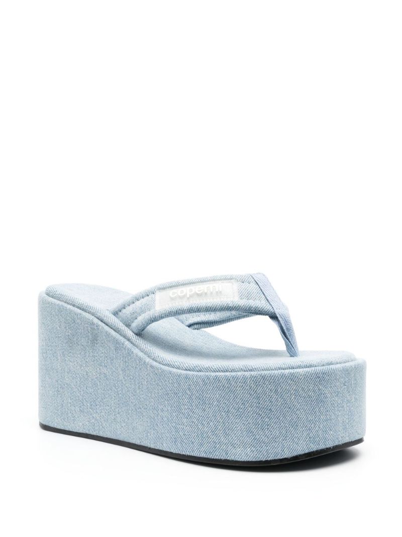 Blue Logo-patch 100 Denim Wedge Sandals