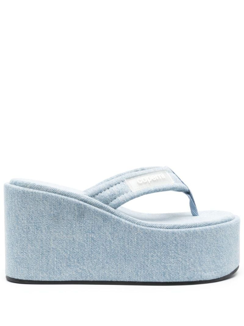 Blue Logo-patch 100 Denim Wedge Sandals