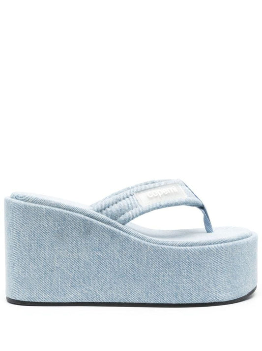 Blue Logo-patch 100 Denim Wedge Sandals
