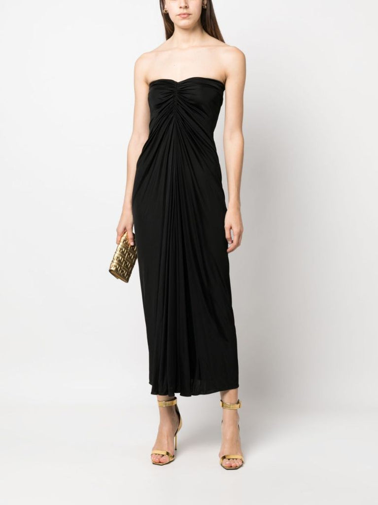Black Gathered Strapless Maxi Dress