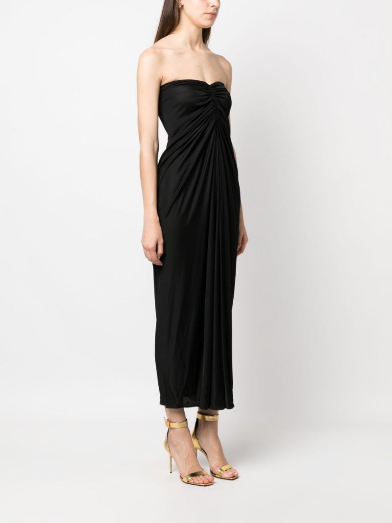 Black Gathered Strapless Maxi Dress