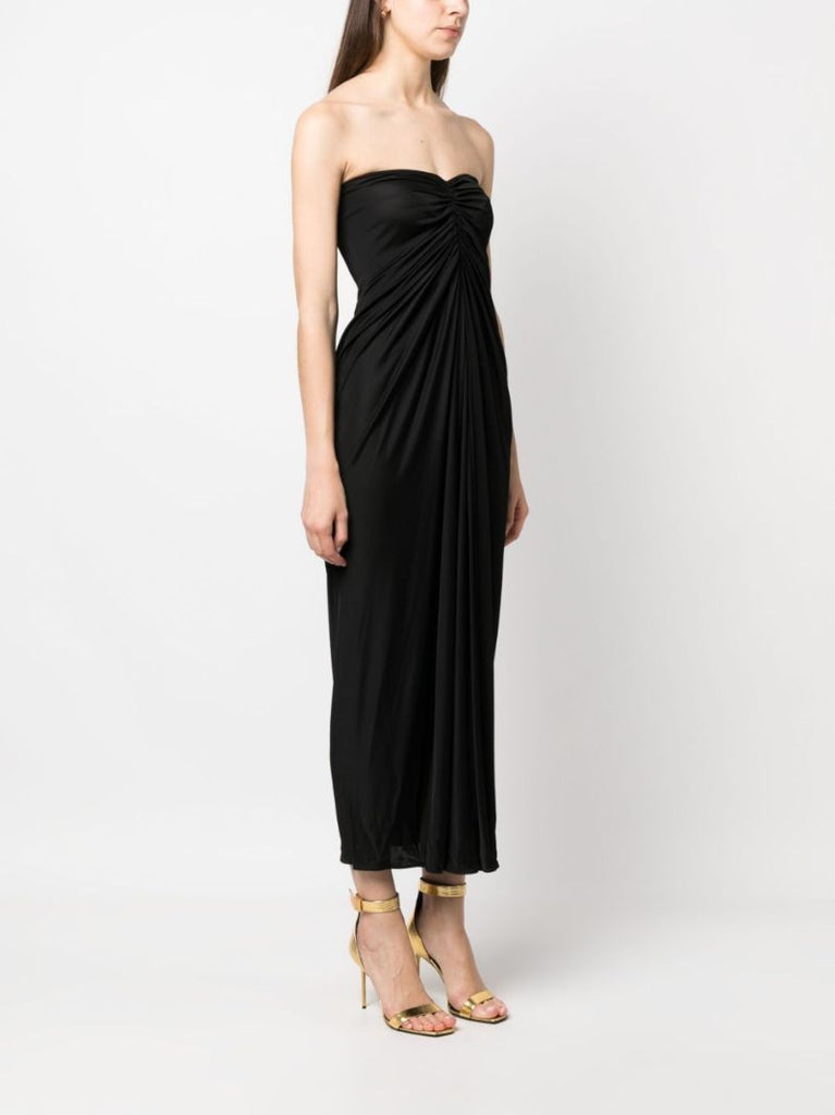 Black Gathered Strapless Maxi Dress