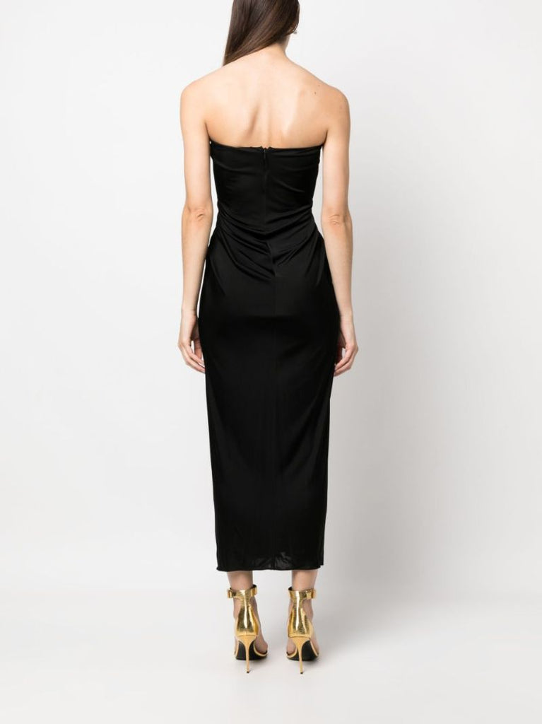 Black Gathered Strapless Maxi Dress