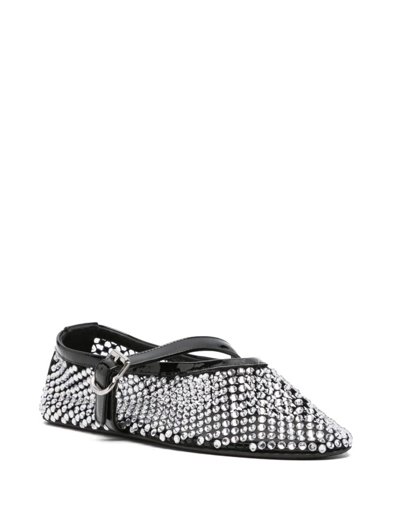 Black Rhinestone-embellished Leather Ballerina Shoes